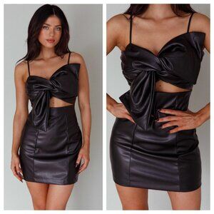 Glam Black Faux Leather Bow Cut Out Mini Dress